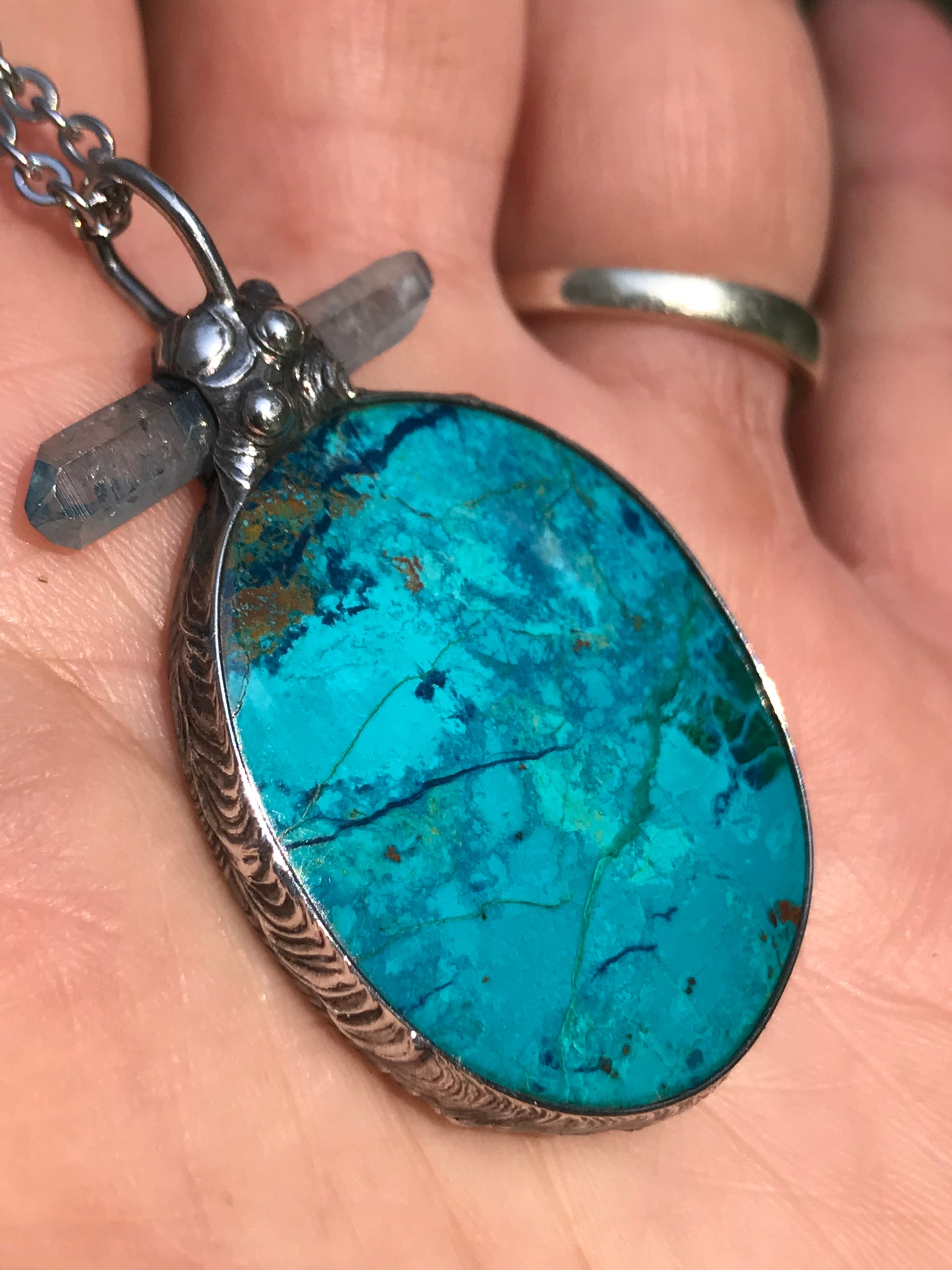 Aqua Aura and ocean blue Chrysocolla pendant