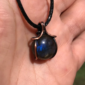 Wire wrapped Blue Flash Labradorite Crystal pendant