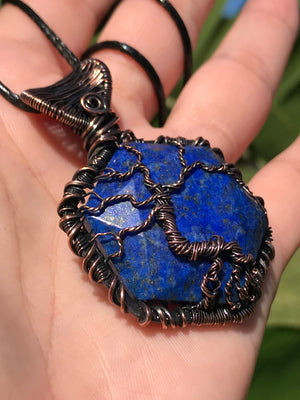 Lapis Lazuli wire wrapped tree of life pendant