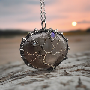 Tree of Life on Smoky Quartz with Ethiopian Opal and labradorite