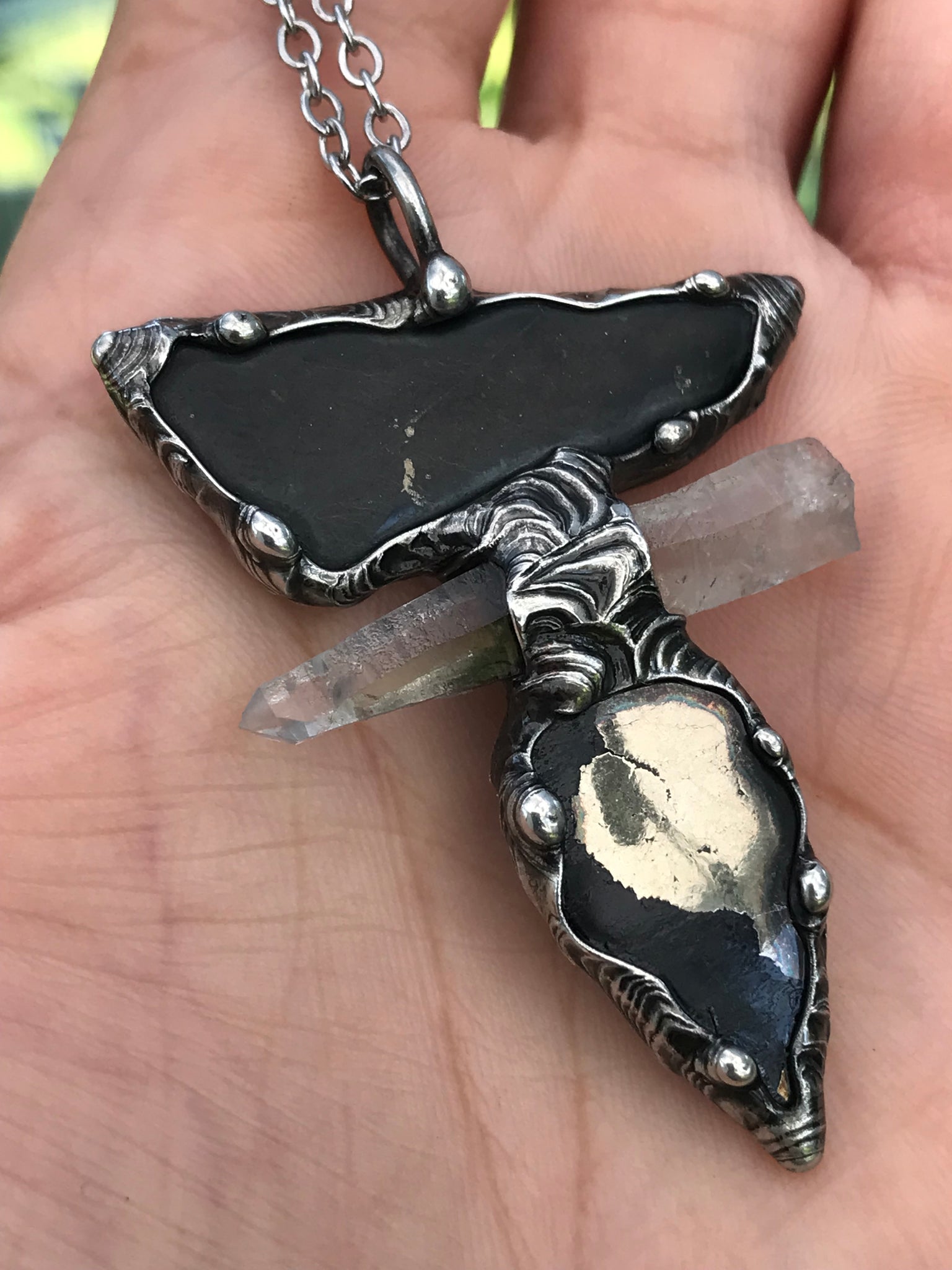 Shungite, clear quartz and Apache Gold Protector