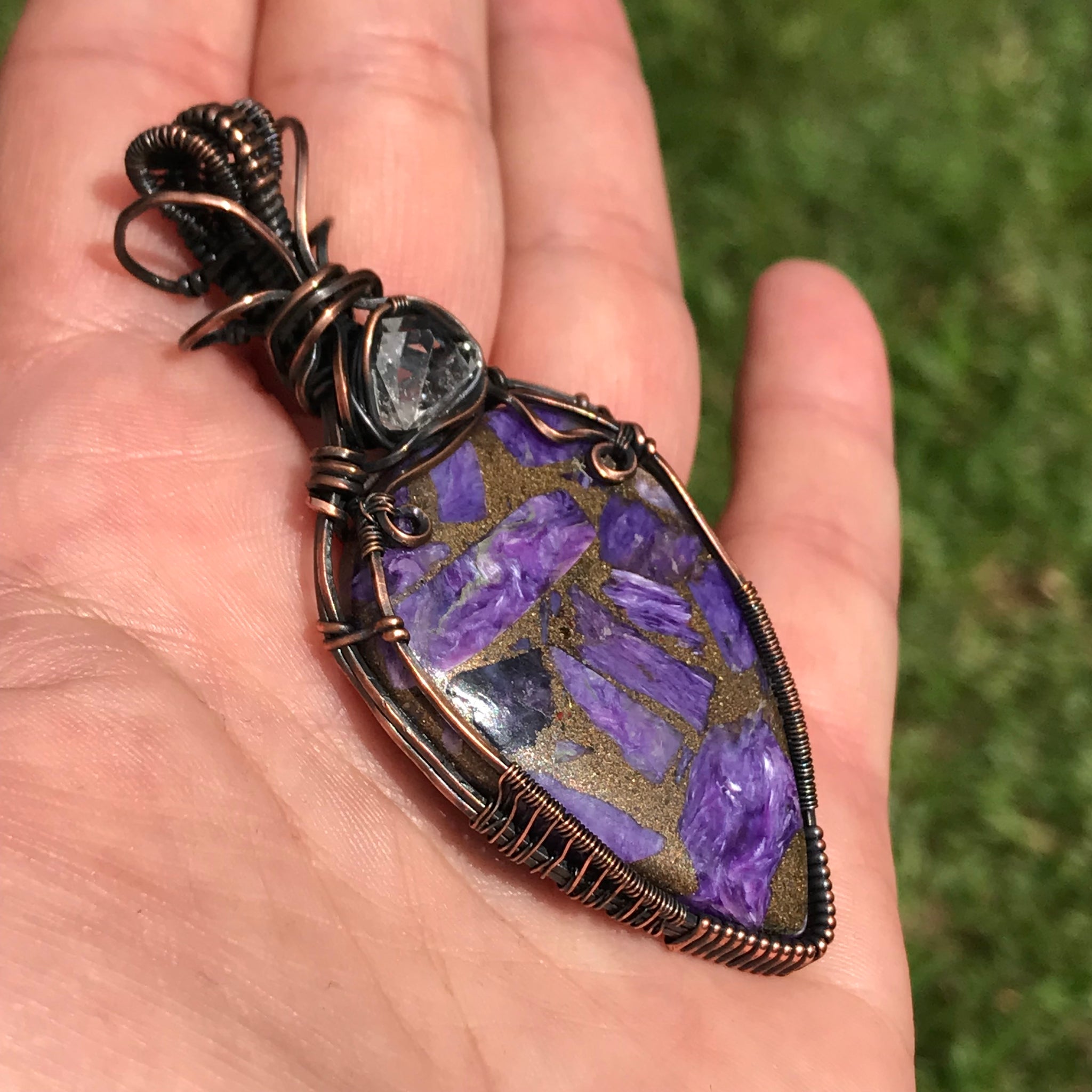 Reserved for Leslie Charoite and Herkimer Diamond wire wrap