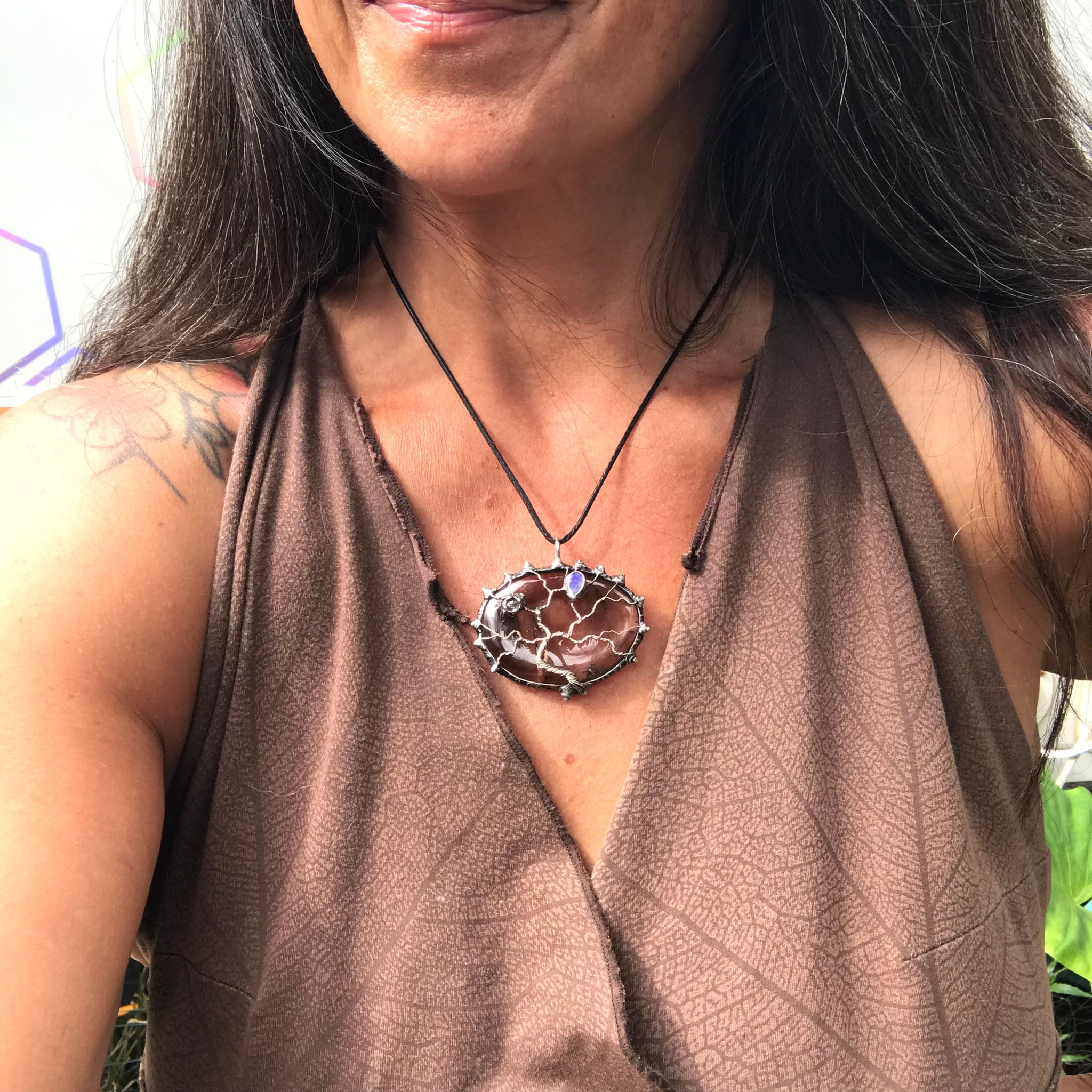 Tree of Life on Smoky Quartz with Ethiopian Opal and labradorite