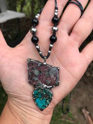 Eudialite and persian turquoise pendant
