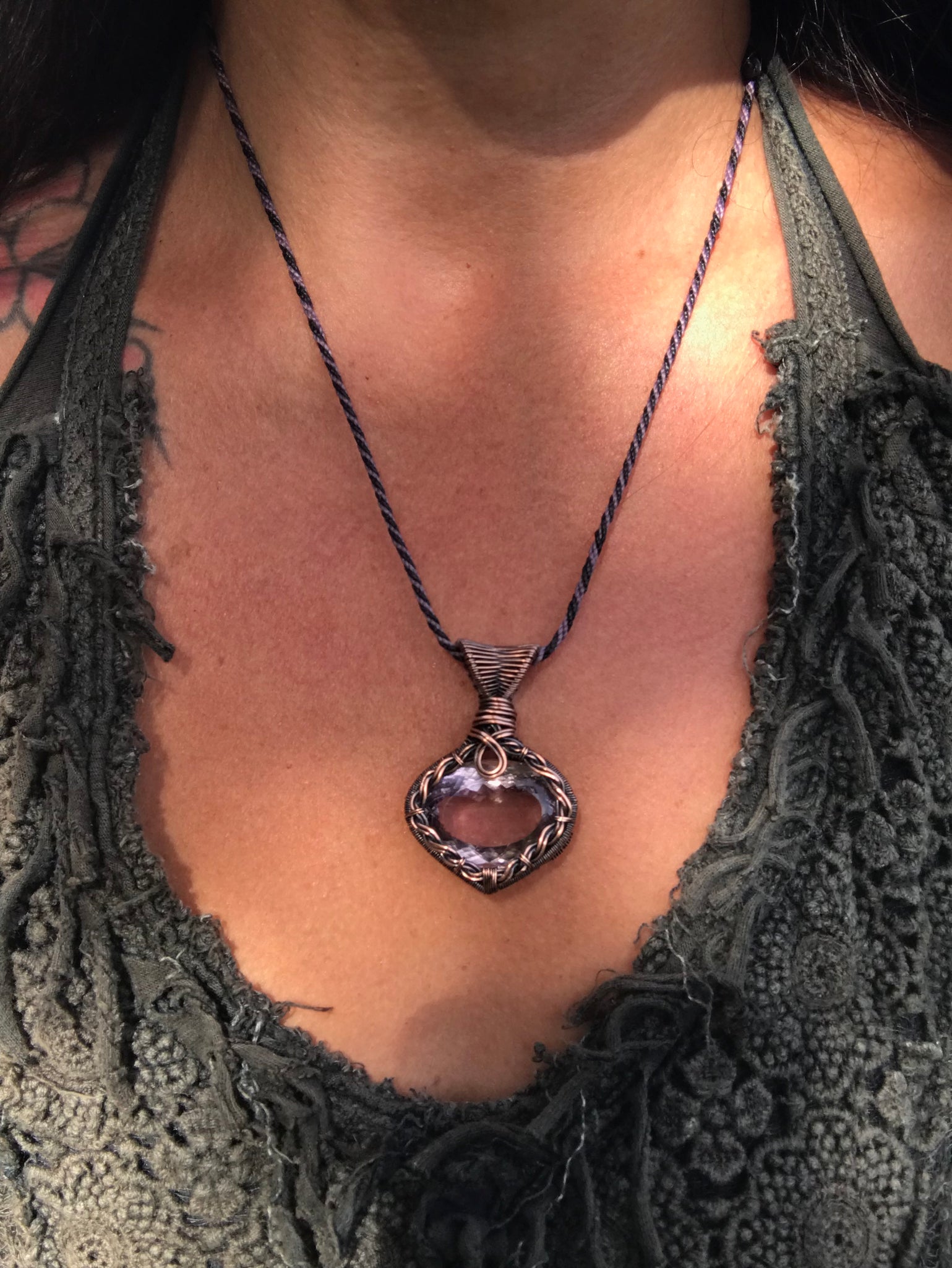 Faceted pink Amethyst in copper