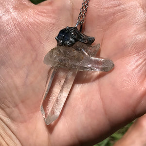 Reserved for Marisa Clear Quartz point with blue flash moonstone