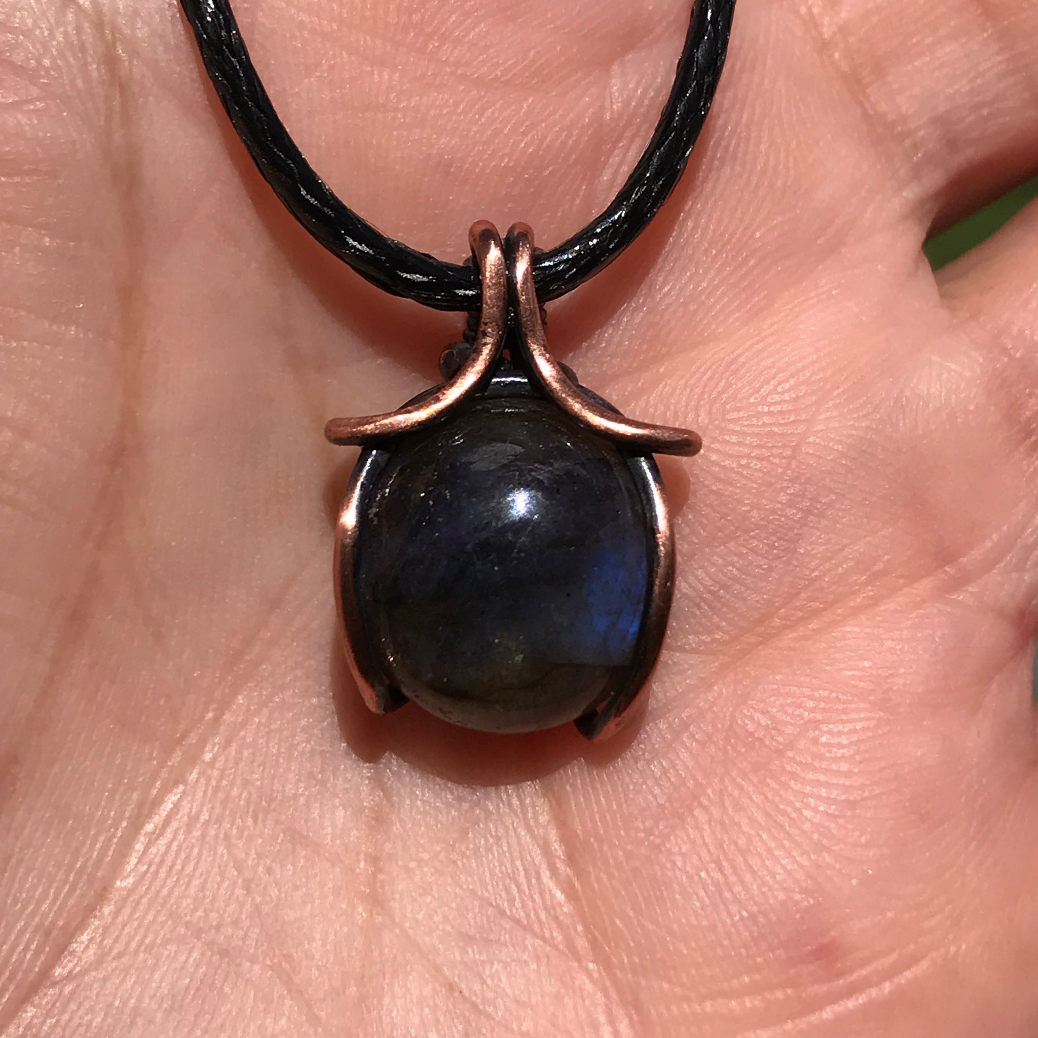 Wire wrapped Blue Flash Labradorite Crystal pendant