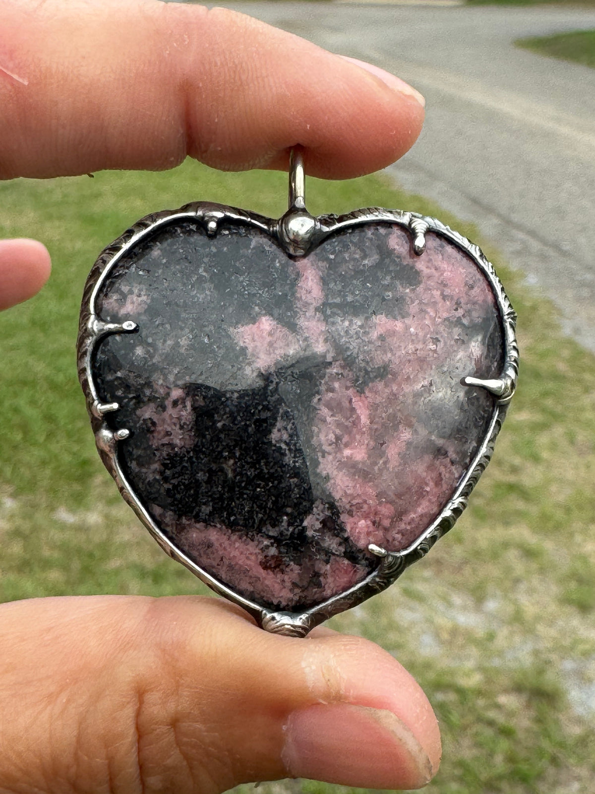 Rhodonite Crystal Heart Pendant