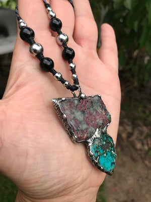 Eudialite and persian turquoise pendant