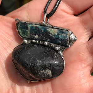 Black Tourmaline and Fuchsite in kyanite pendant