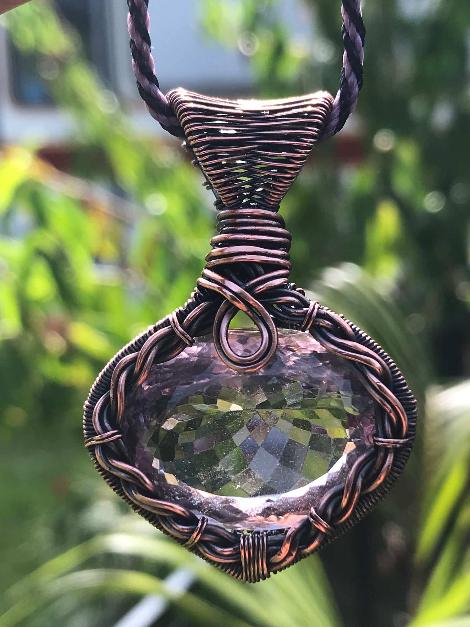 Faceted pink Amethyst in copper