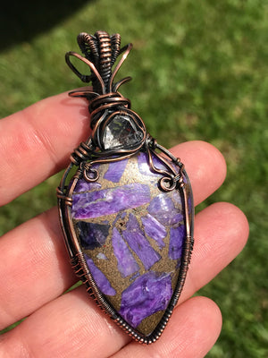 Reserved for Leslie Charoite and Herkimer Diamond wire wrap