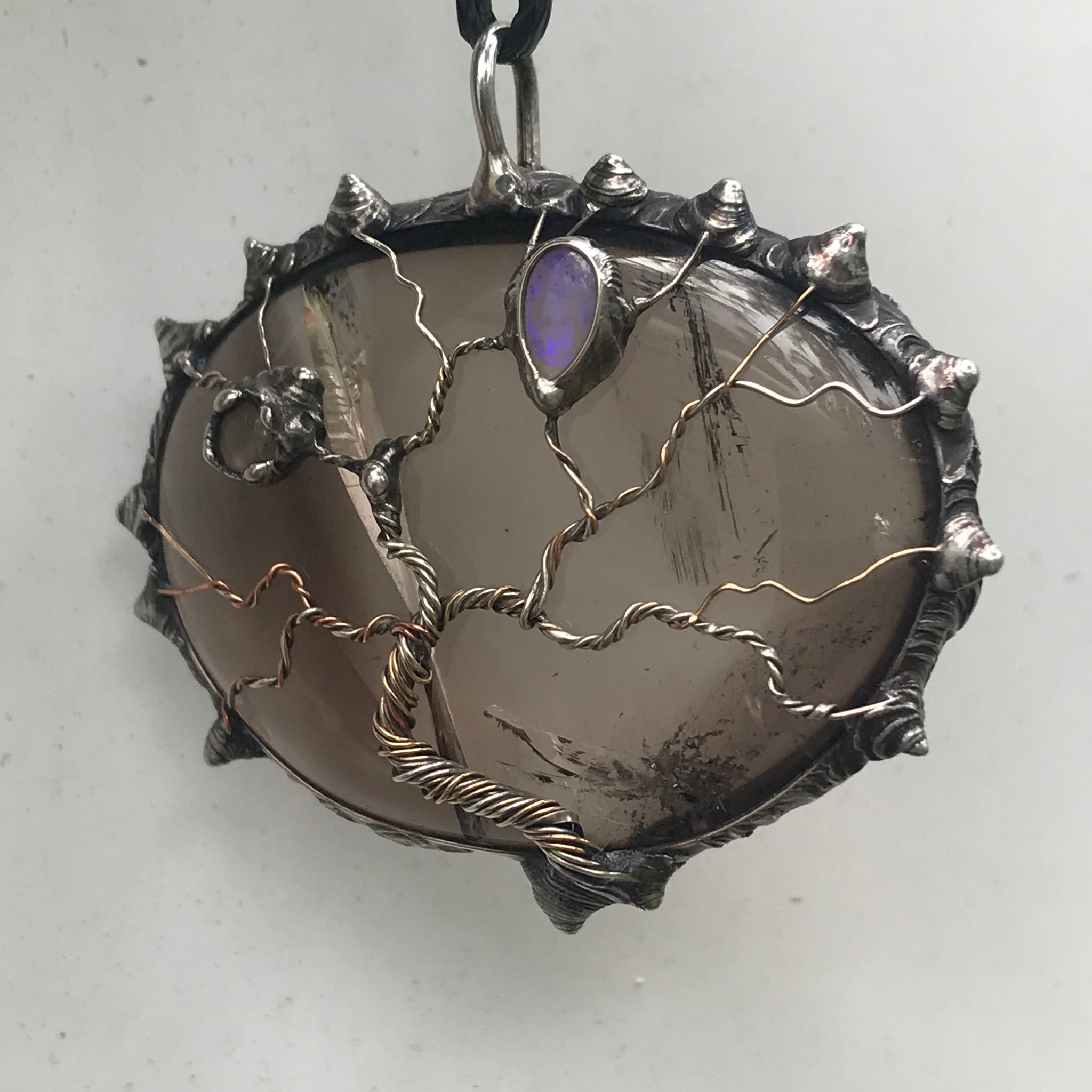 Tree of Life on Smoky Quartz with Ethiopian Opal and labradorite