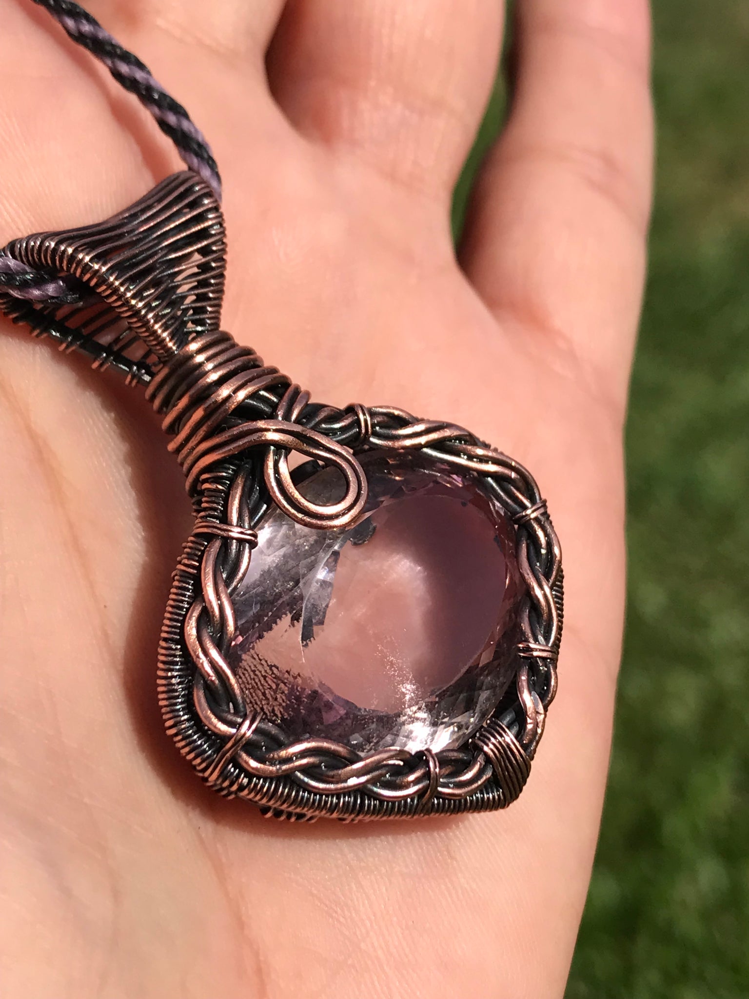 Faceted pink Amethyst in copper