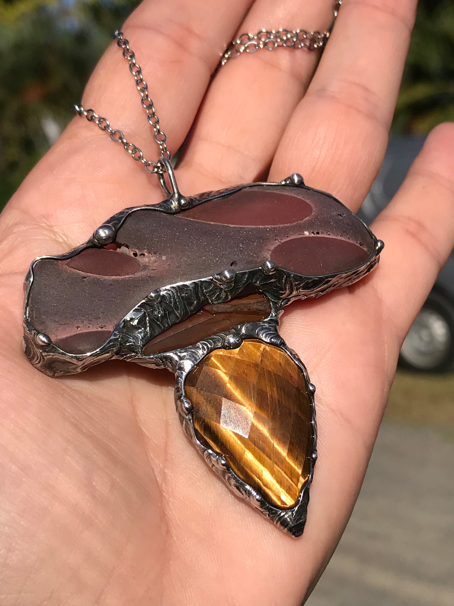 Statement Zebrastone triple crystal Pendant