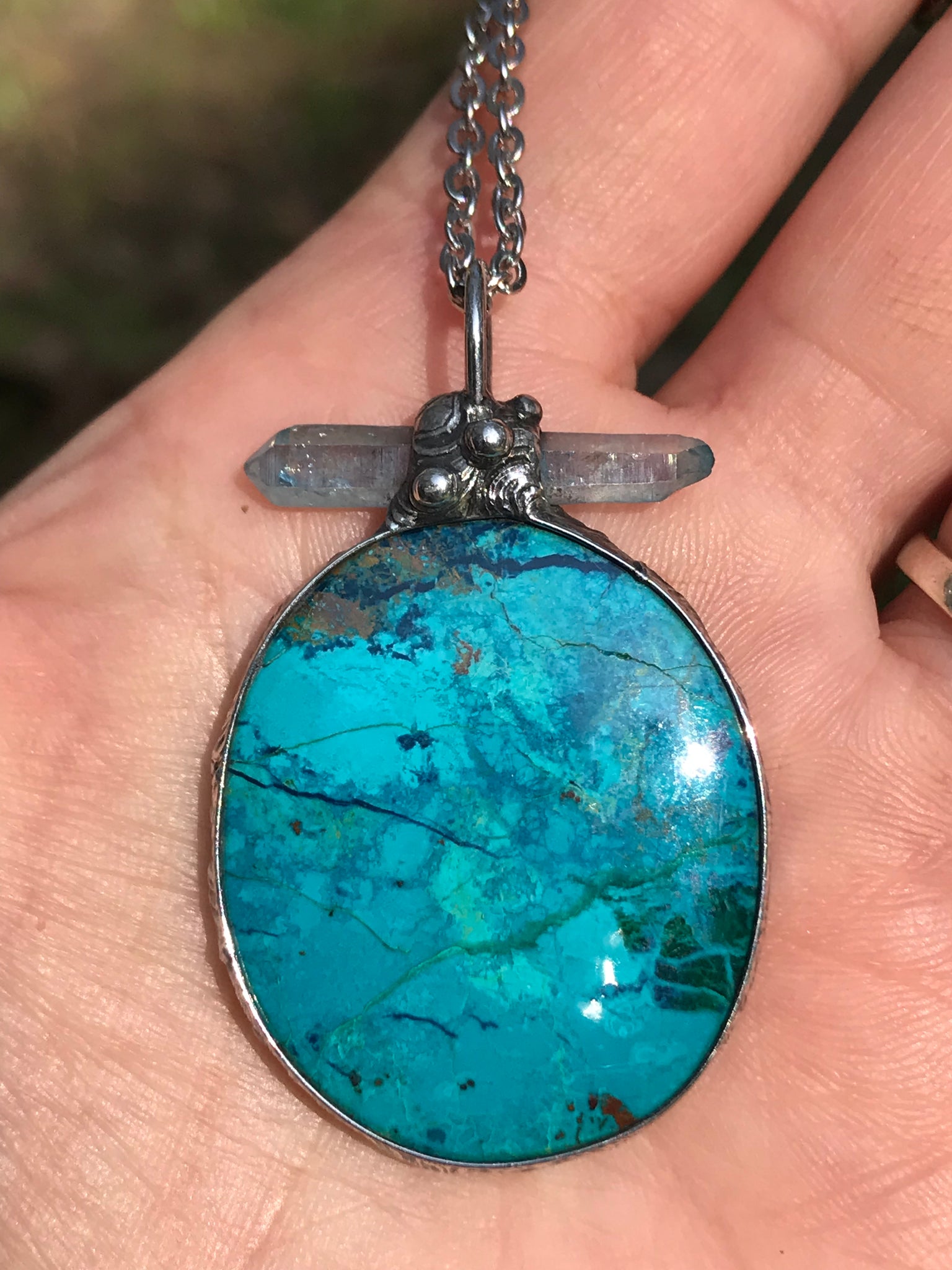 Aqua Aura and ocean blue Chrysocolla pendant