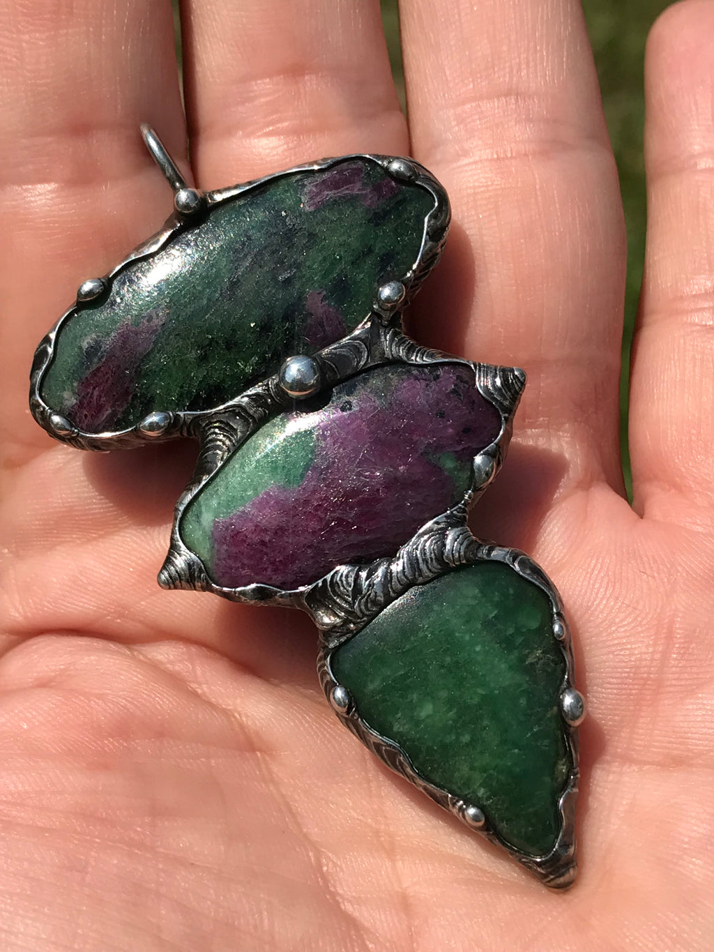 Reserved for Kim Ruby Zoisite and green Aventurine statement treasure