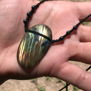 Multi Flash Labradorite and Hematite pendant