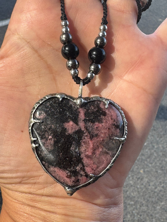 Rhodonite Crystal Heart Pendant