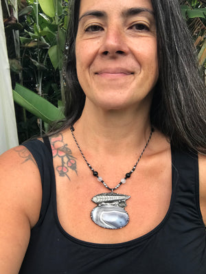 Statement Agate, Orthaceras and Labradorite pendant