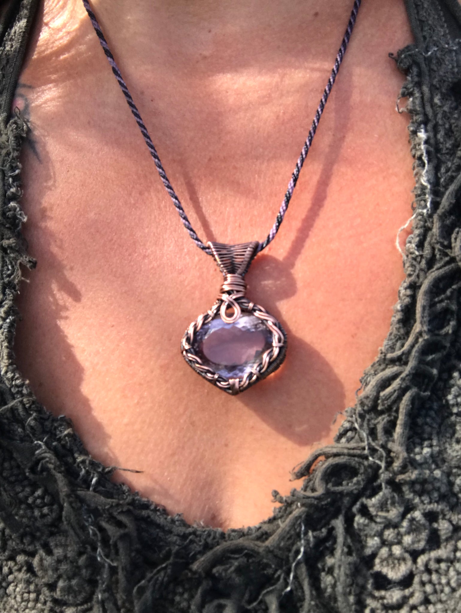 Faceted pink Amethyst in copper