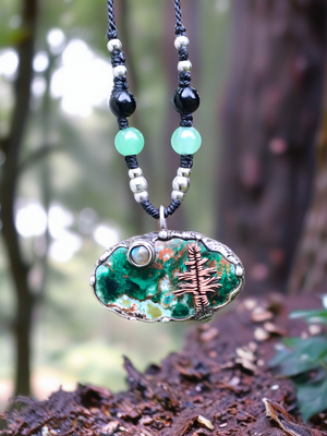 Bespoke magical tree on Chrysocolla/Malachite adorned with a  Labradorite moon❤️