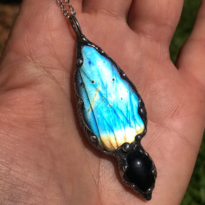 Magical flashy Labradorite and black onyx