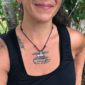 Statement Zebrastone triple crystal Pendant adorned with lightning ridge opal a twisty  Tree of Life