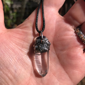 Lemurian seed crystal adorned with Amethyst