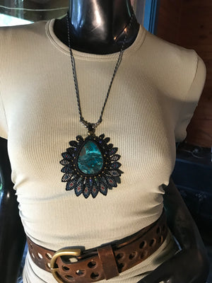 South American Tribal inspired Chrysocolla peacock pendant