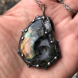 Labradorite Crystal and black onyx Pendant