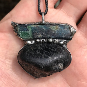 Black Tourmaline and Fuchsite in kyanite pendant