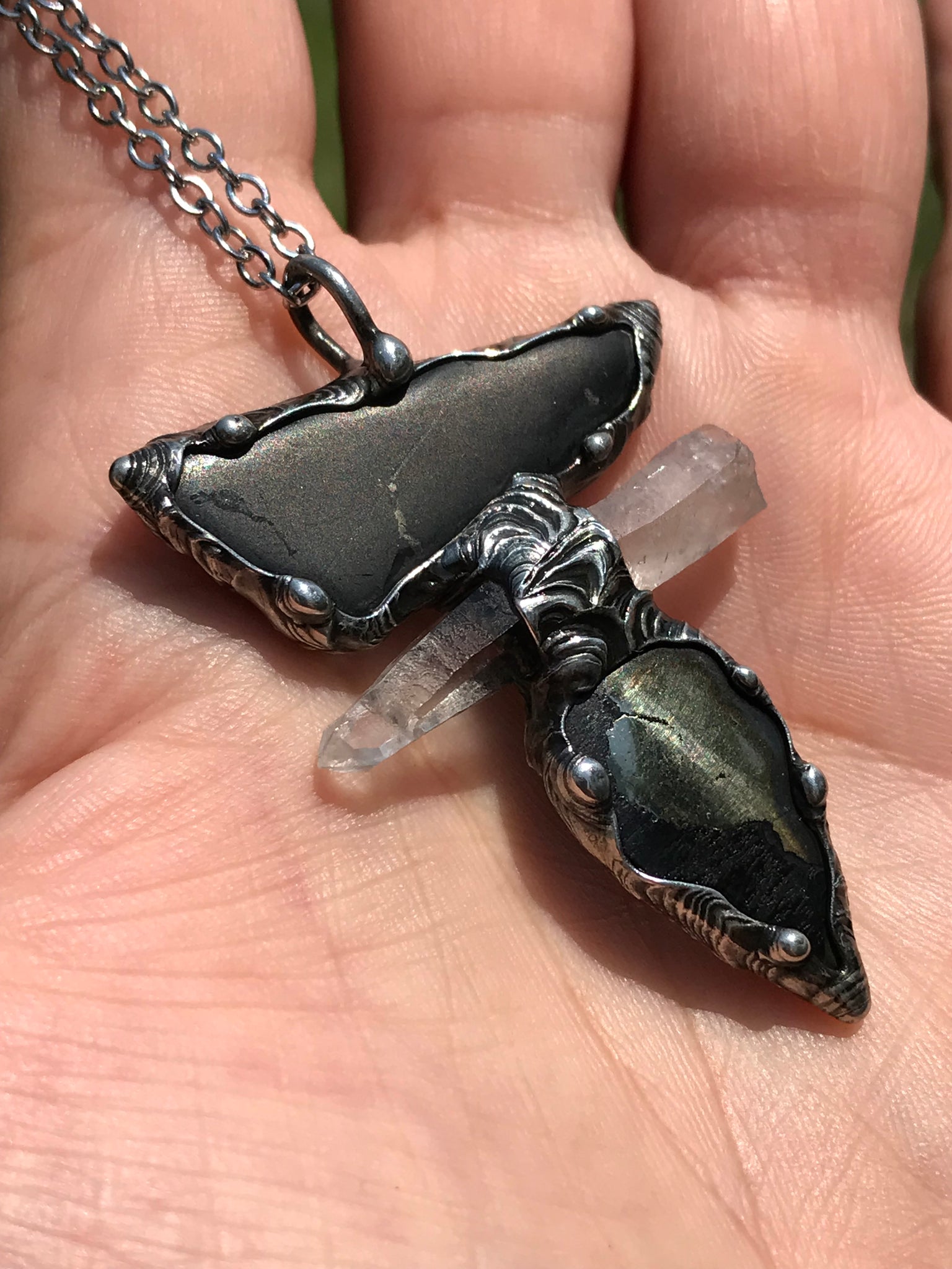 Shungite, clear quartz and Apache Gold Protector