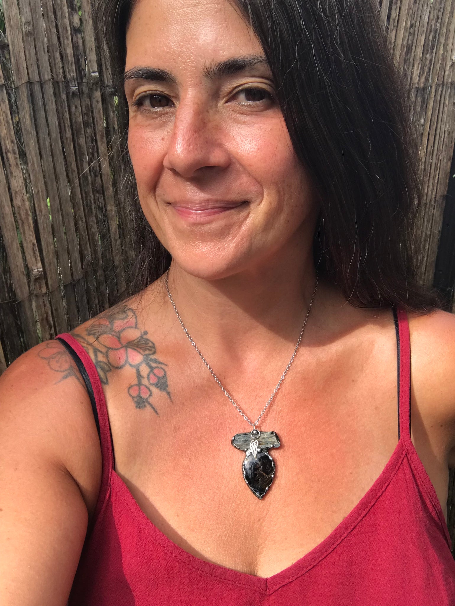 Pietersite and blue Kyanite magic adorned with a sterling silver wing