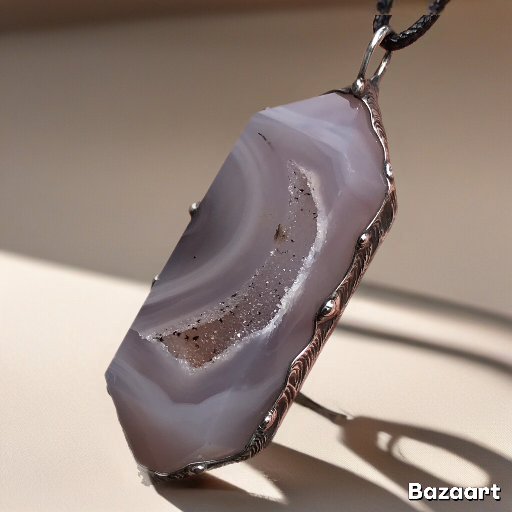Double terminated agatised Chalcedony with sparkly Druzy moon pocket
