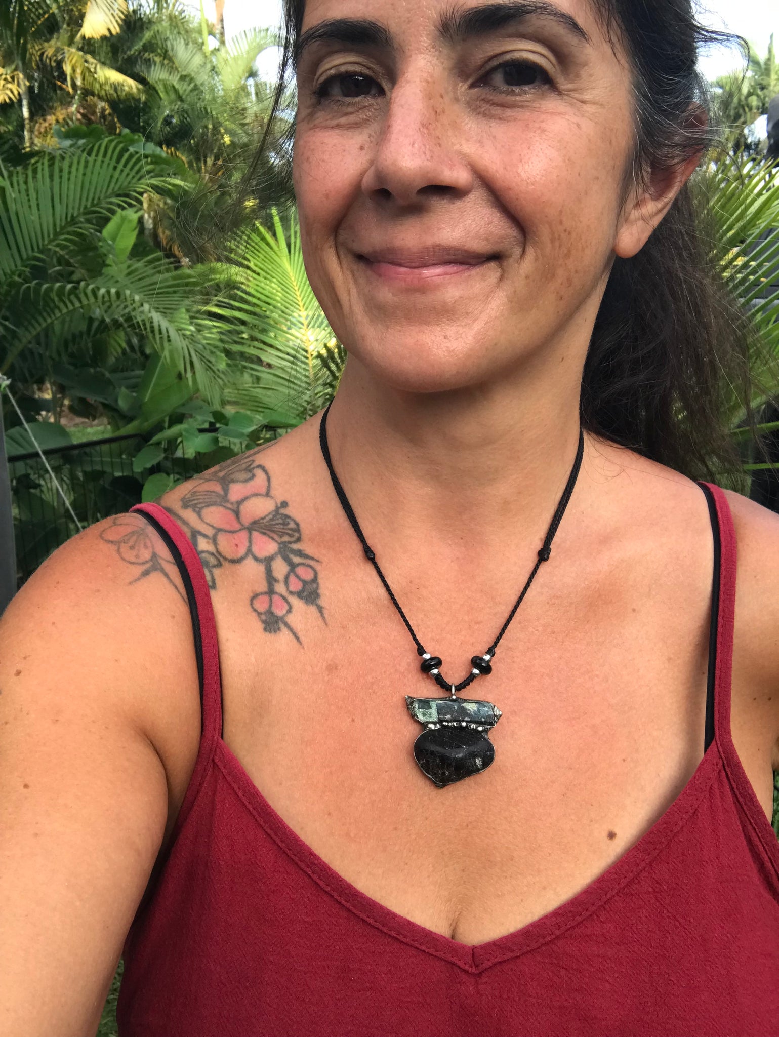 Black Tourmaline and Fuchsite in kyanite pendant