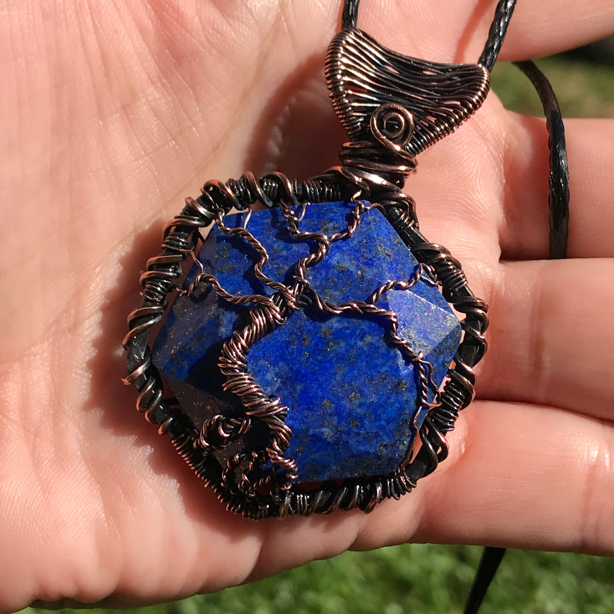 Lapis Lazuli wire wrapped tree of life pendant
