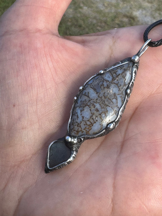 Blue peruvian Opal with sea glass