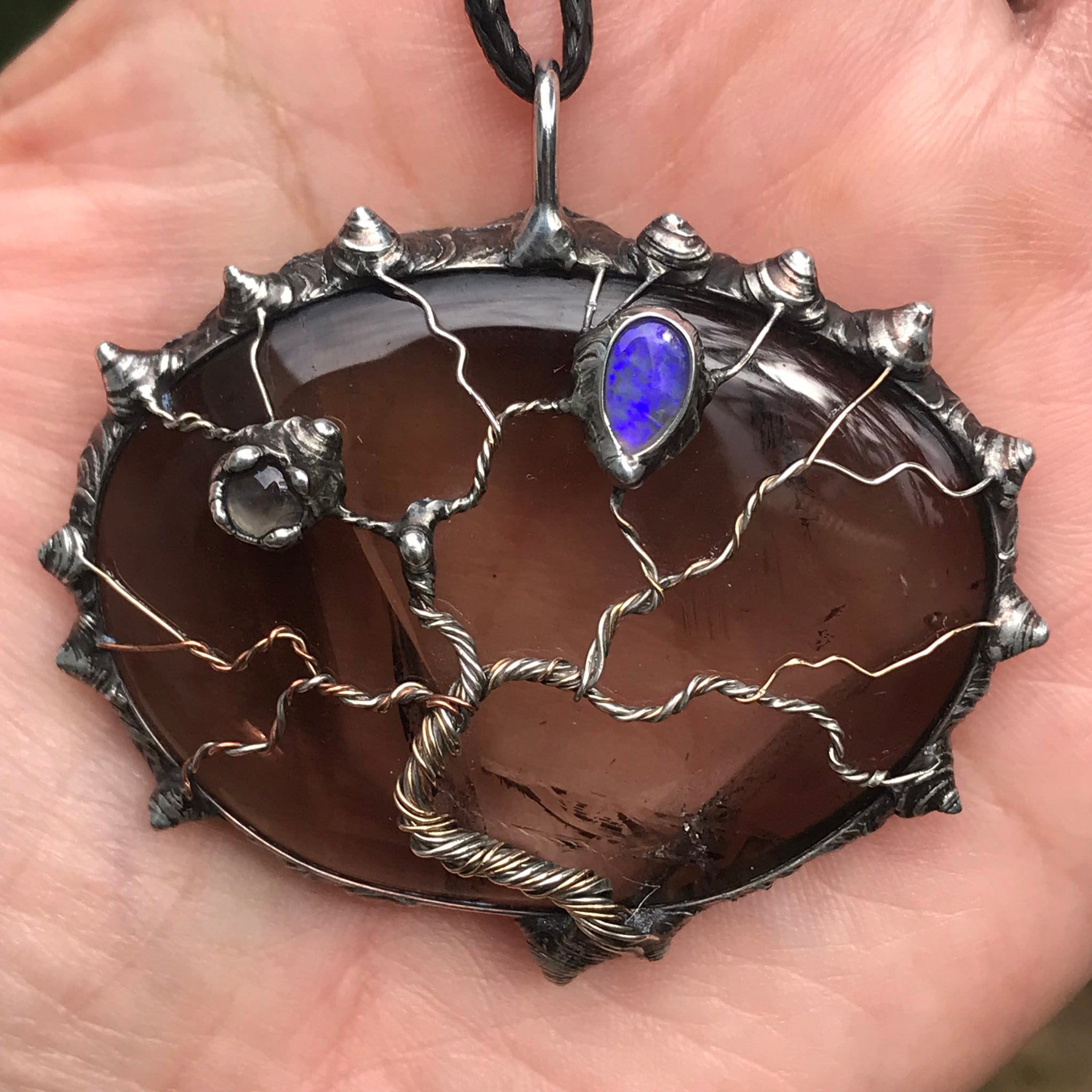 Tree of Life on Smoky Quartz with Ethiopian Opal and labradorite