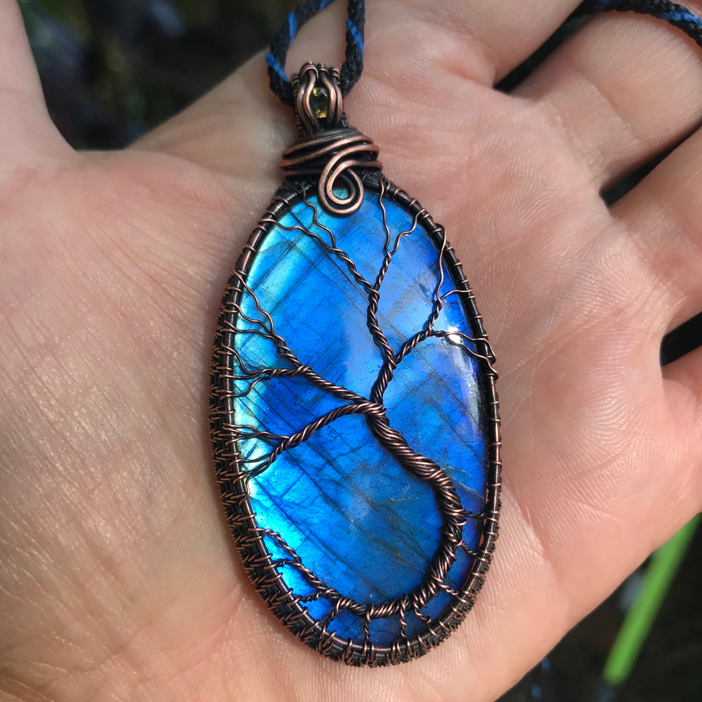 Wire wrapped tree of life on Blue Flash Labradorite Crystal adorned with Citrine ✨