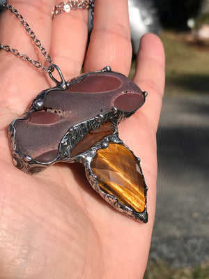 Statement Zebrastone triple crystal Pendant