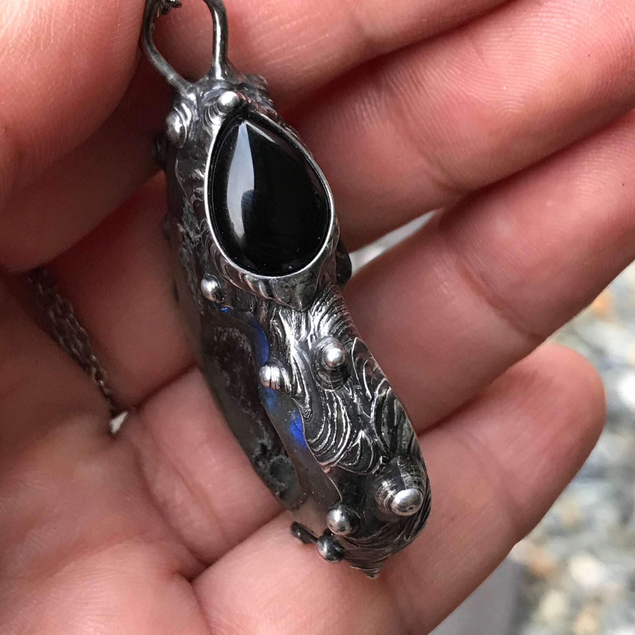 Labradorite Crystal and black onyx Pendant