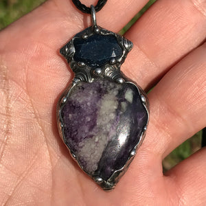 Lepidolite and blue faceted Azurite pendant