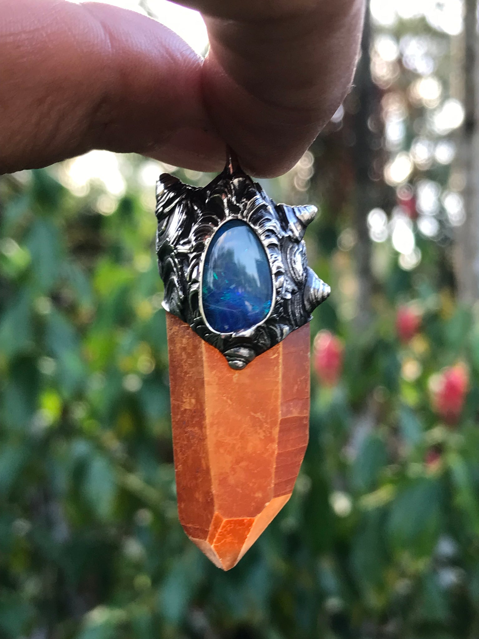 Tangerine Quartz point and opal pendant