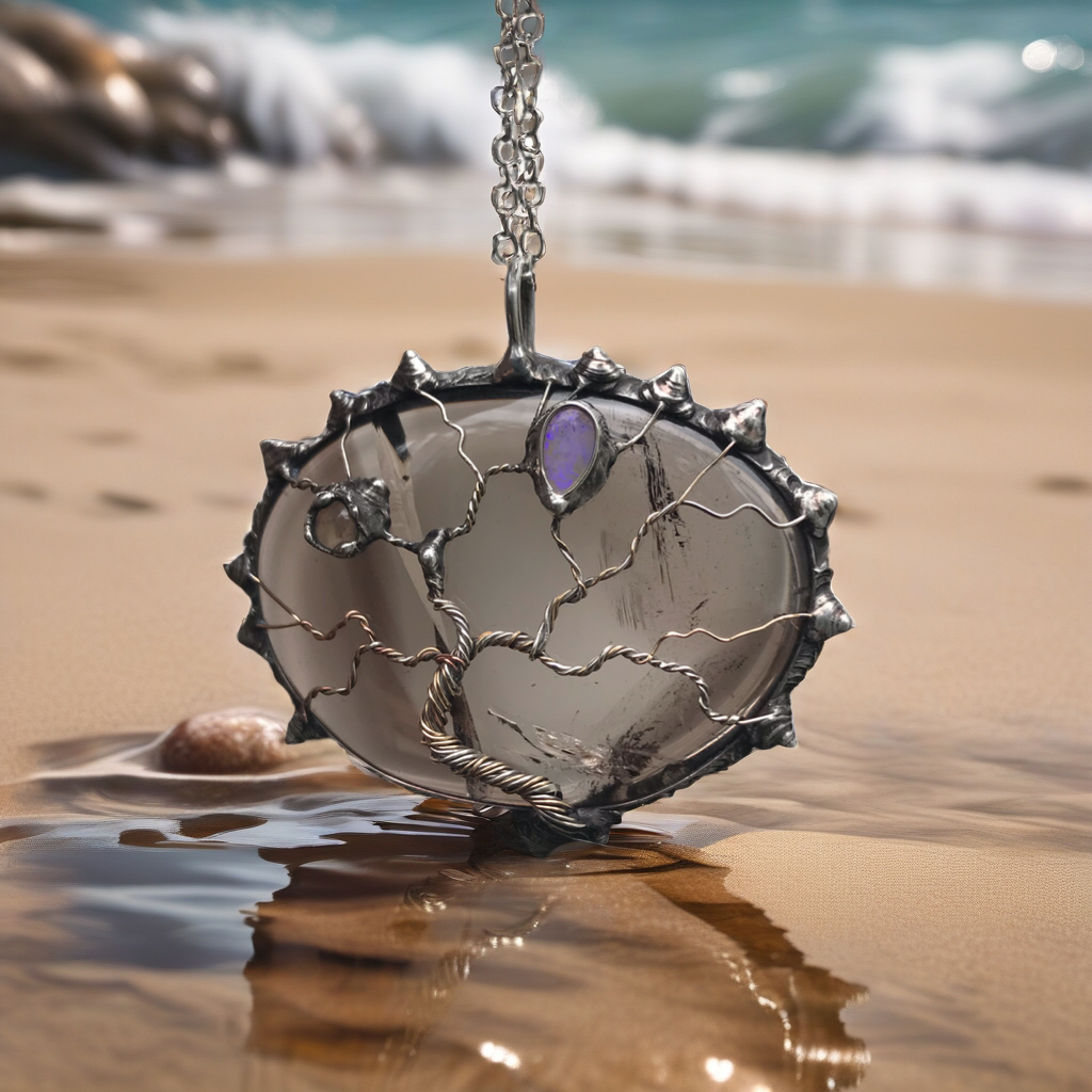 Tree of Life on Smoky Quartz with Ethiopian Opal and labradorite