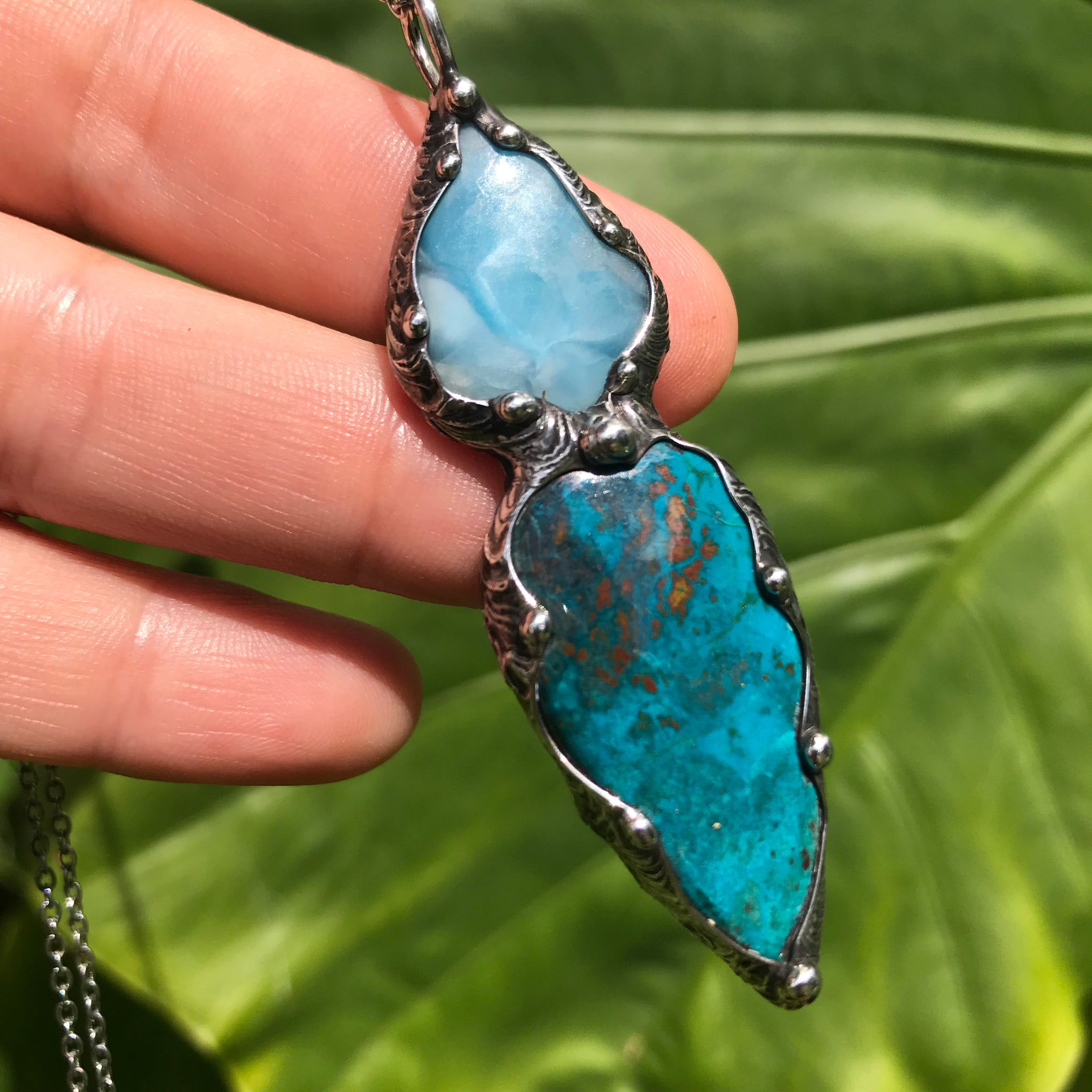 Chrysocolla and Larimar pendant