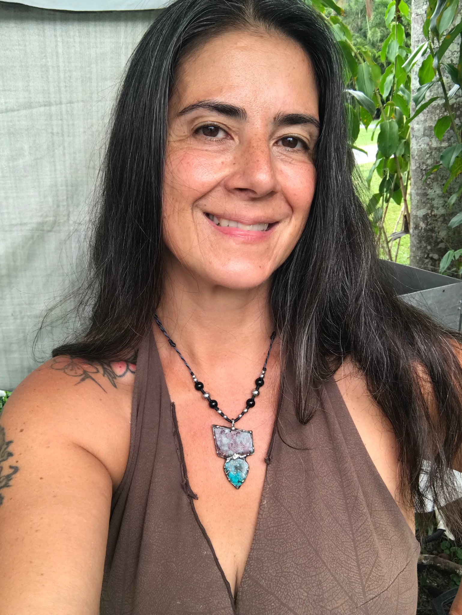 Eudialite and persian turquoise pendant