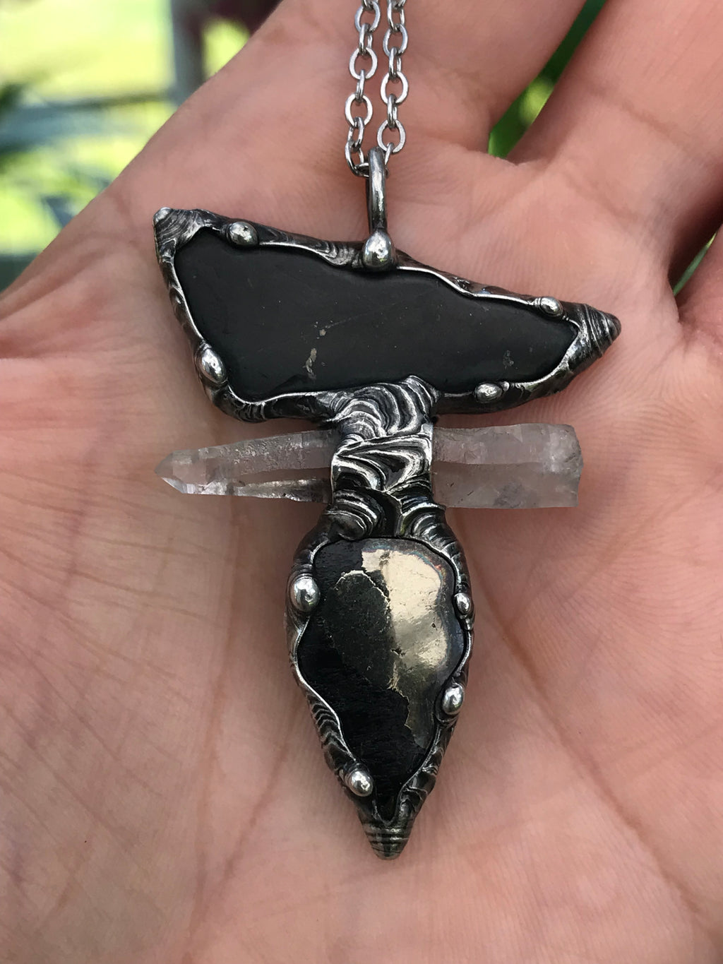 Shungite, clear quartz and Apache Gold Protector