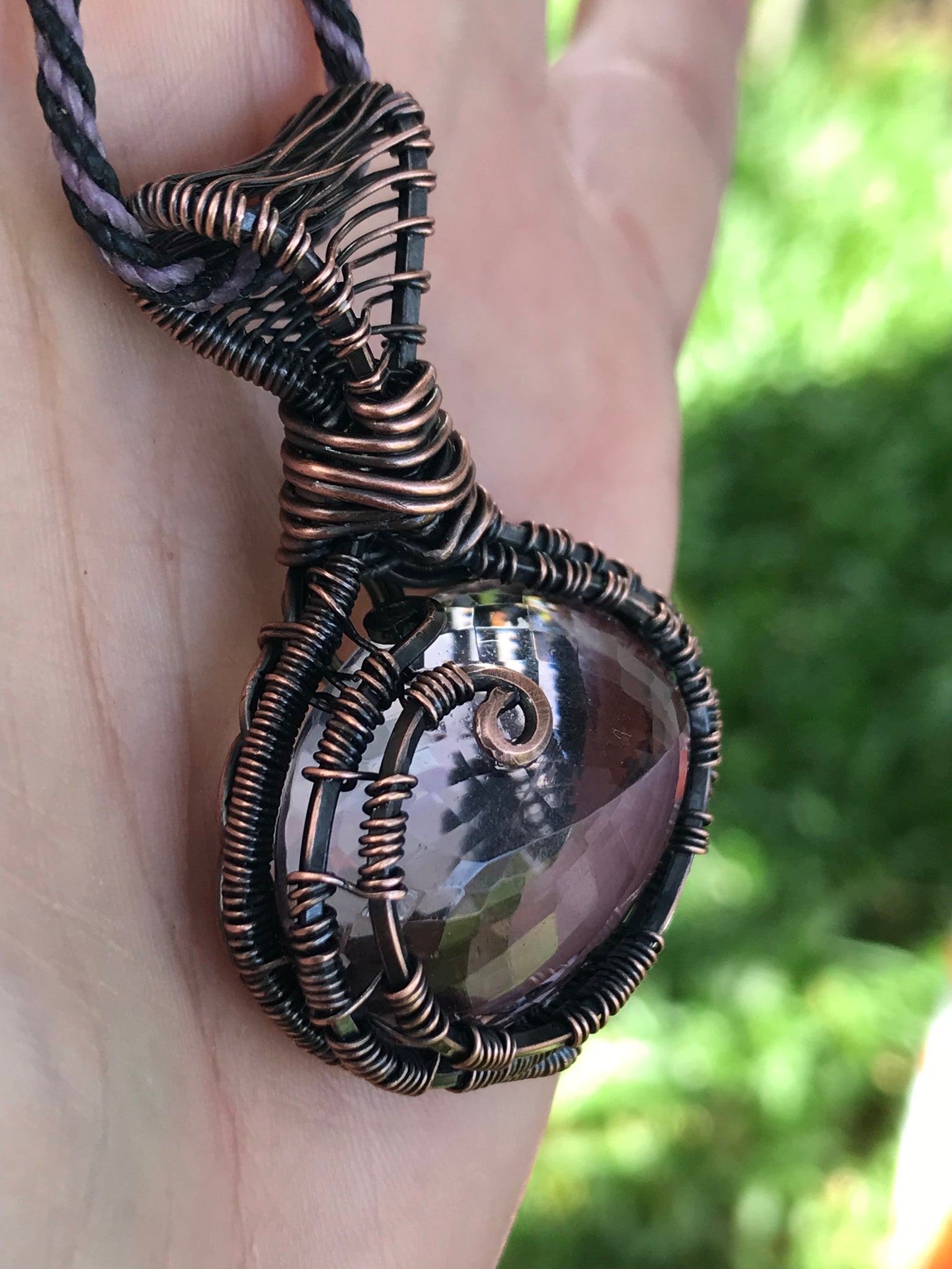 Faceted pink Amethyst in copper