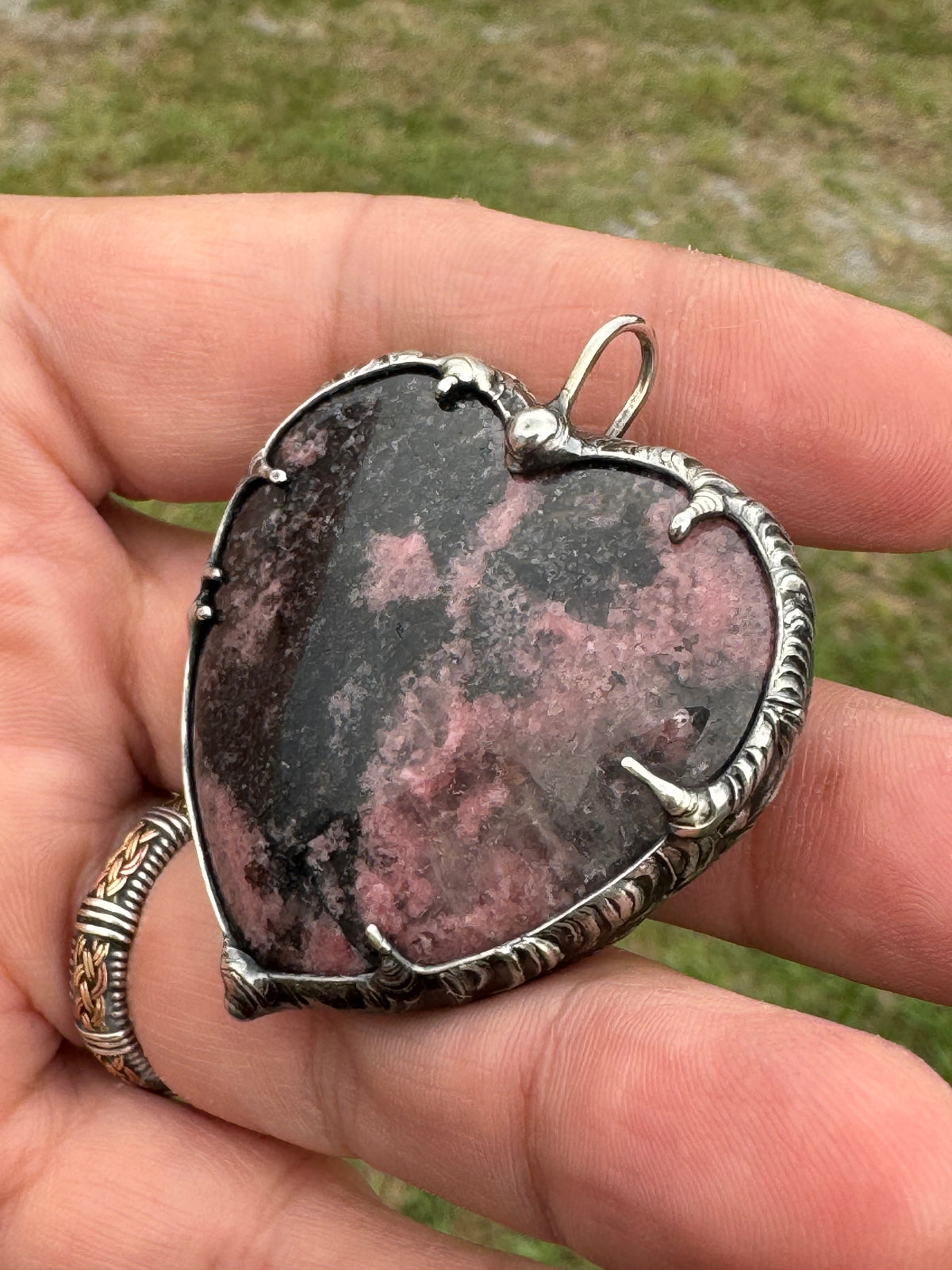 Rhodonite Crystal Heart Pendant